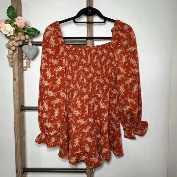 Altard State Long Sleeve Brown Floral Blouse Size Small - Picture 2 of 8